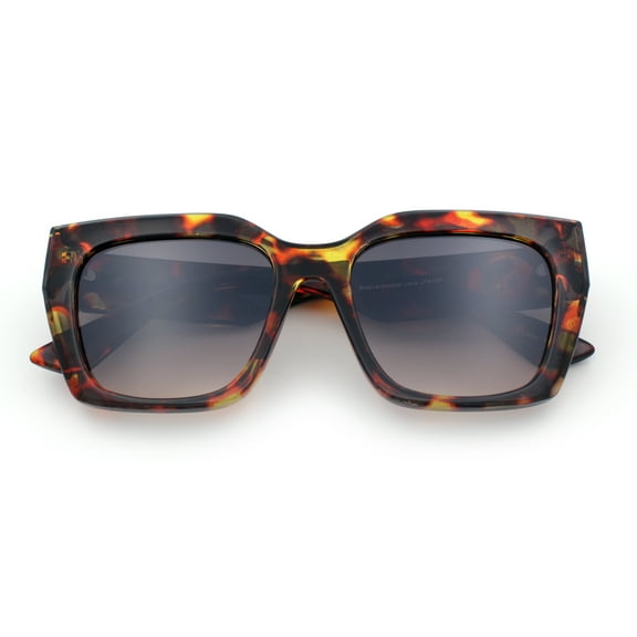 Womens Thick Square Horned Cat Eye Luxe Designer Rectangle Sunglasses Tortoise - Smoke