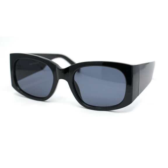 Womens Thick Temple Mod Fashion Rectangle Plastic Chic Sunglasses All Black