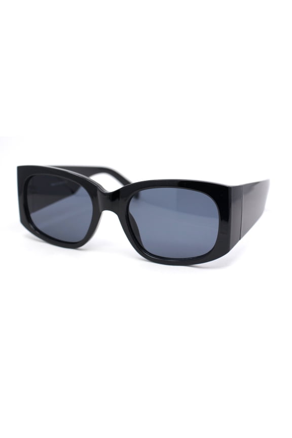 Womens Thick Temple Mod Fashion Rectangle Plastic Chic Sunglasses All Black