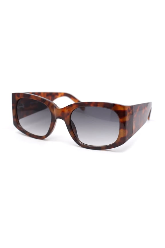 Womens Thick Temple Mod Fashion Rectangle Plastic Chic Sunglasses Tortoise - Smoke