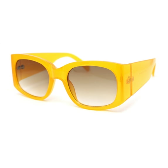 Womens Thick Temple Mod Fashion Rectangle Plastic Chic Sunglasses Yellow - Brown