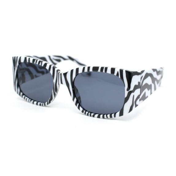 Womens Thick Temple Mod Fashion Rectangle Plastic Chic Sunglasses Zebra - Black