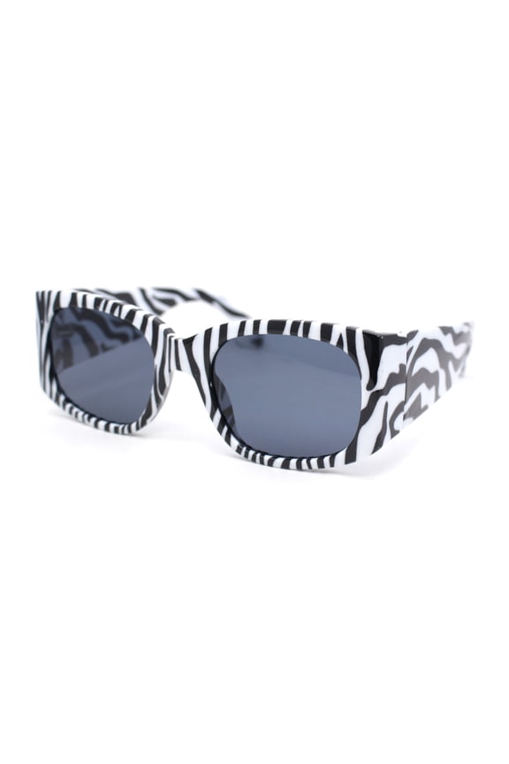 Womens Thick Temple Mod Fashion Rectangle Plastic Chic Sunglasses Zebra - Black