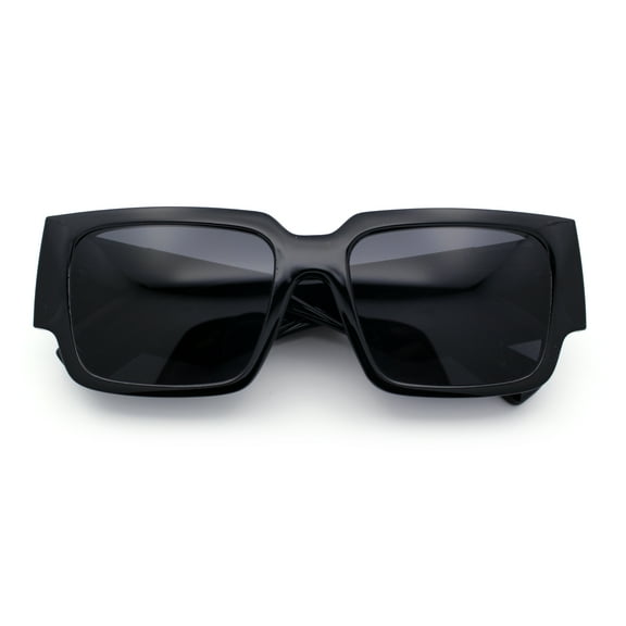Womens Thick Temple Square Rectangle Sleek Plastic Clean Sunglasses All Black