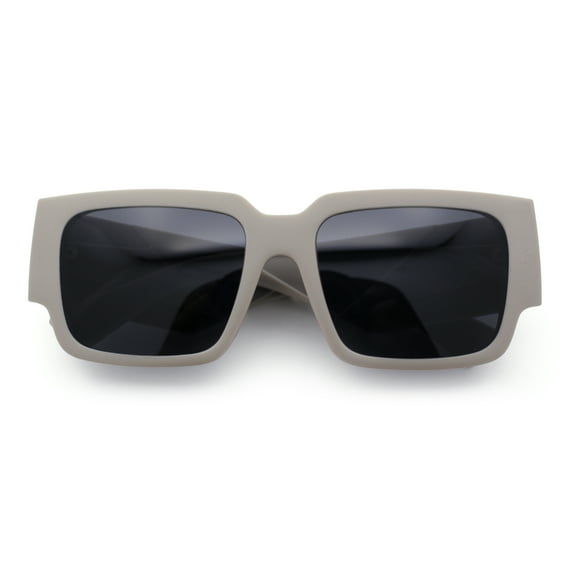 Womens Thick Temple Square Rectangle Sleek Plastic Clean Sunglasses Khaki - Black