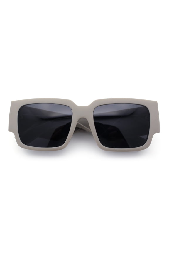 Womens Thick Temple Square Rectangle Sleek Plastic Clean Sunglasses Khaki - Black