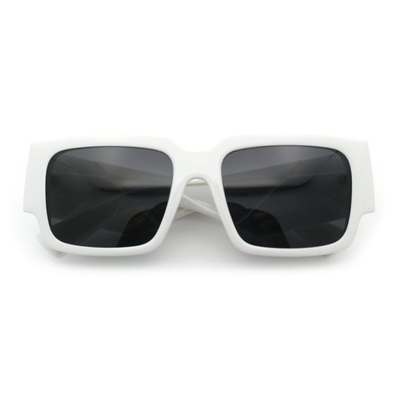 Womens Thick Temple Square Rectangle Sleek Plastic Clean Sunglasses White - Black
