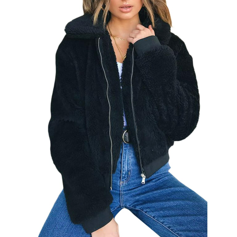 Womens Thick Warm Teddy Bear Pocket Fleece Jacket Coat Zip Up Outwear  Overcoat