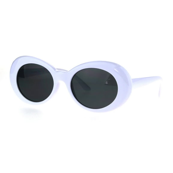 Womens Thick White Plastic Oval Feminine Retro Sunglasses Black