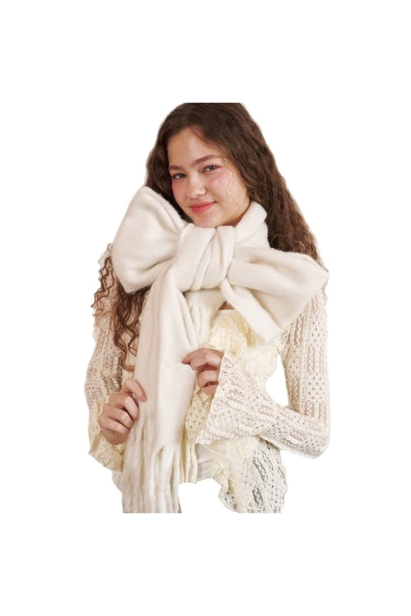 Womens Thick Woolen White scarf Outerwear Scarf Warm Shawl Plush Scarf Wrap Winter Neck Warmer Scarf Wrap