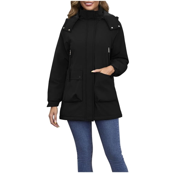 Womens Thicken Puffer Winter Coat Insulated Hooded Parka Jacket Warm Mid-Length Winter Windproof Coat with Pockets