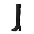 thumbnail image 1 of Womens Thigh High Boots Over Knee High Boots with Block Heel Winter Warm Fashion Ladies Casual Faux Leather Thigh High Boots Retro Party Shoes Sale Clearance US Size 4 5 6 7 8 9, 1 of 7