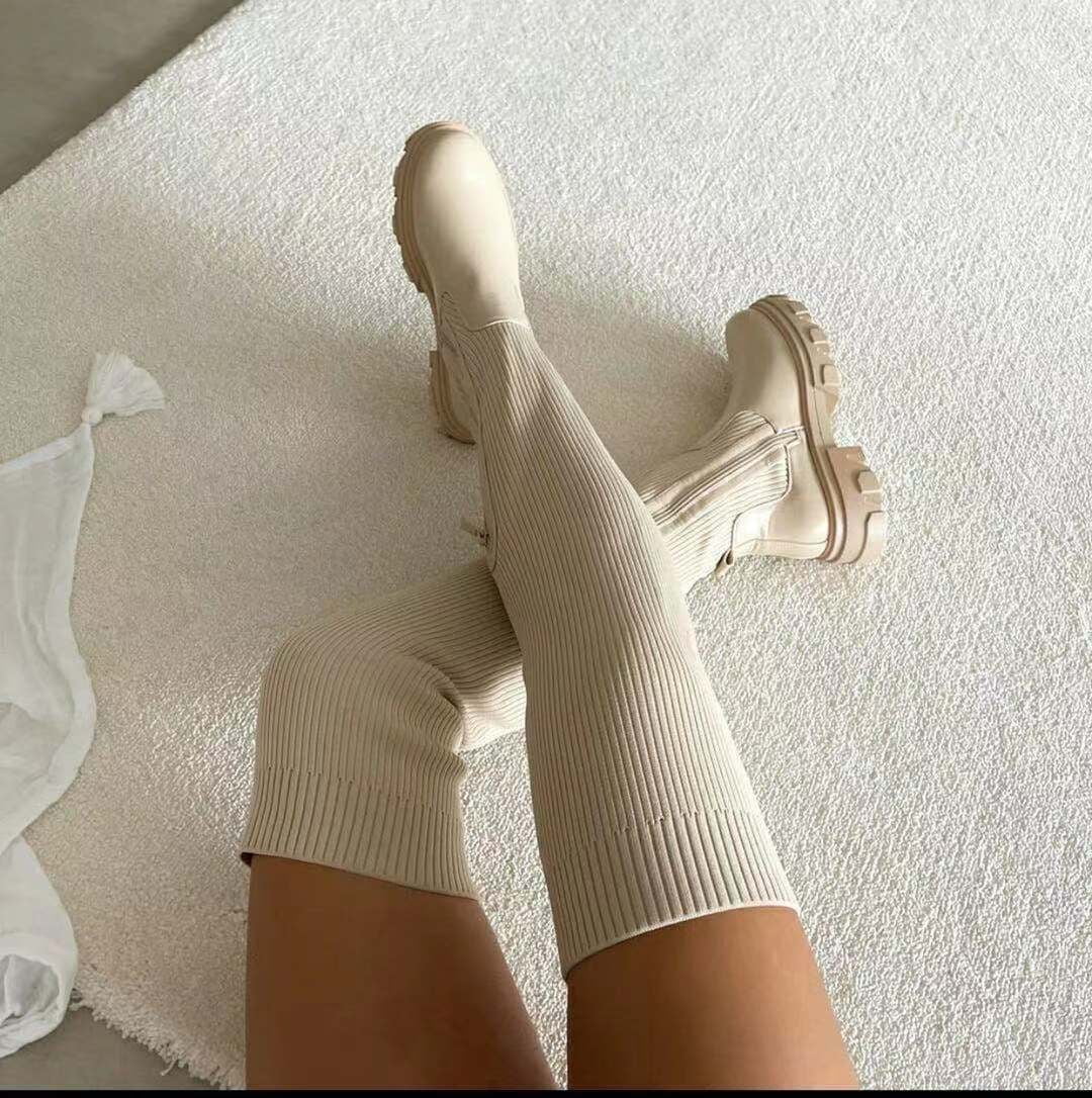 Knitted Chunky Heel Boots