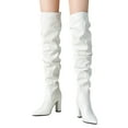 thumbnail image 1 of Womens Thigh High Boots Slouchy Leather Pointed Toe High Block Heel Pull on Fall Winter Dress Tall Boots White Size 9, 1 of 7