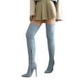thumbnail image 1 of Womens Thigh High Boots Stretch Denim Stiletto High Heels Pointed Toe Over the Knee Boots Side Zipper Fall Winter Slim Fit Tall Boots Light Blue Size 8, 1 of 7