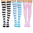thumbnail image 1 of Womens Thigh High Socks 3PCS Knee High Sock Striped Long Sock Harajuku Sock For Girls Plus Size Stockings, 1 of 8