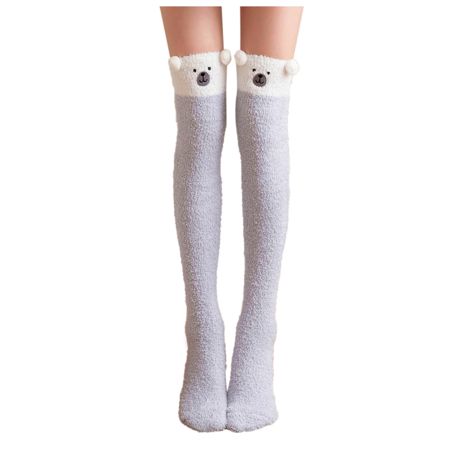 Wander G Women's Over Knee Fuzzy Socks - Cartoon Stripe Thigh High Stockings, Warm & Cozy (Owl) - View #3