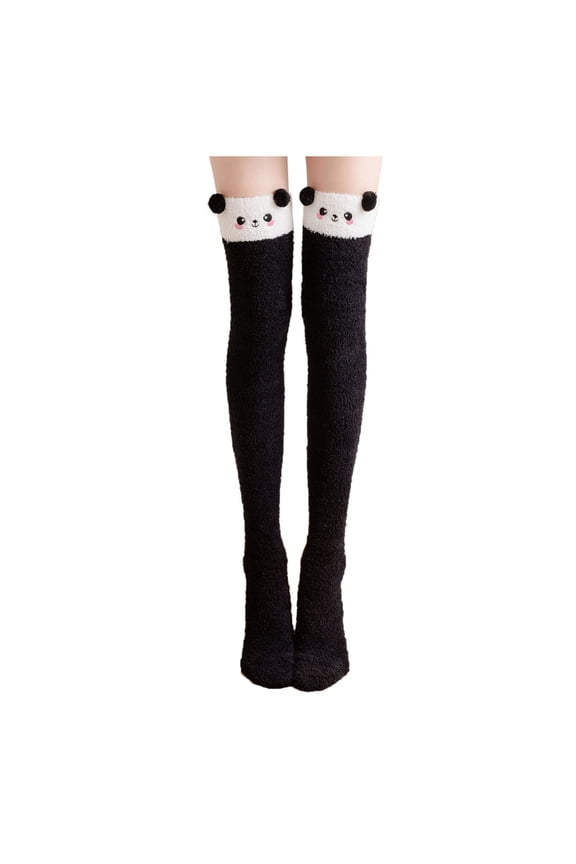 Womens Thigh High Socks Cartoon Fuzzy Sock Winter Warm Over Knee High Sock Home Thigh-High Warm Sock Leggings