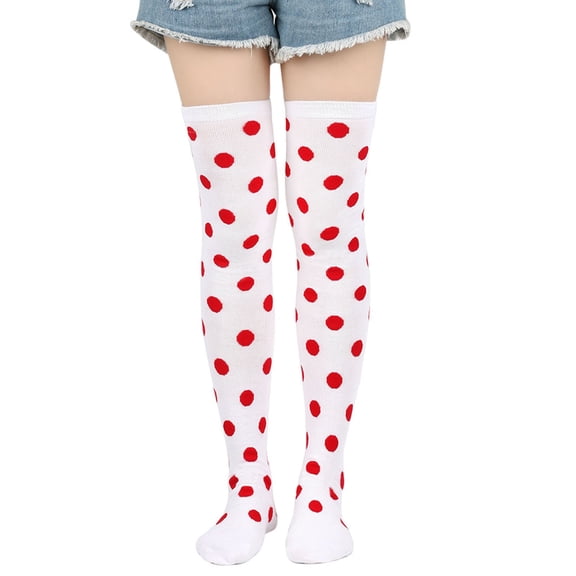 Womens Thigh High Socks Dot Stockings Over Knee High Socks for Christmas (WH1 One Size)