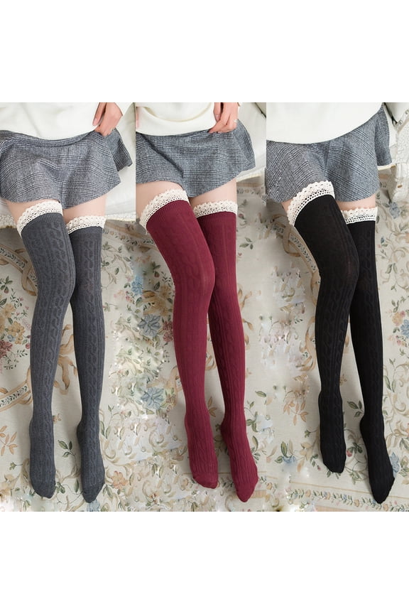 Womens Thigh High Socks Lace Boot Socks Knee High Socks Warmer Lace Trim Long Stocking for Cosplay