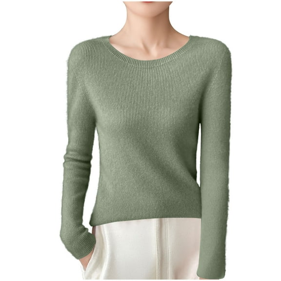Womens Thin Basic Knitted Sweaters, Fall Sweaters for Women Casual Ribbed Solid Color Crewneck Long Sleeve Pullover S-2XL