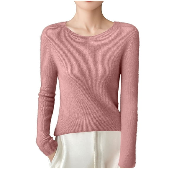 Womens Thin Basic Knitted Sweaters, Fall Sweaters for Women Casual Ribbed Solid Color Crewneck Long Sleeve Pullover S-2XL