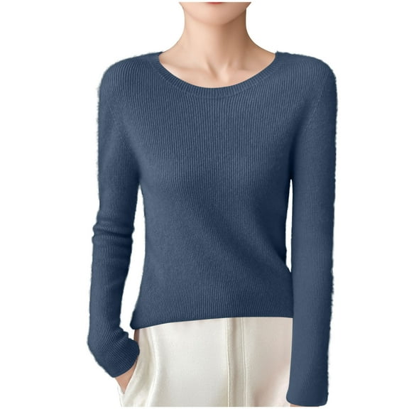Womens Thin Basic Knitted Sweaters, Fall Sweaters for Women Casual Ribbed Solid Color Crewneck Long Sleeve Pullover S-2XL