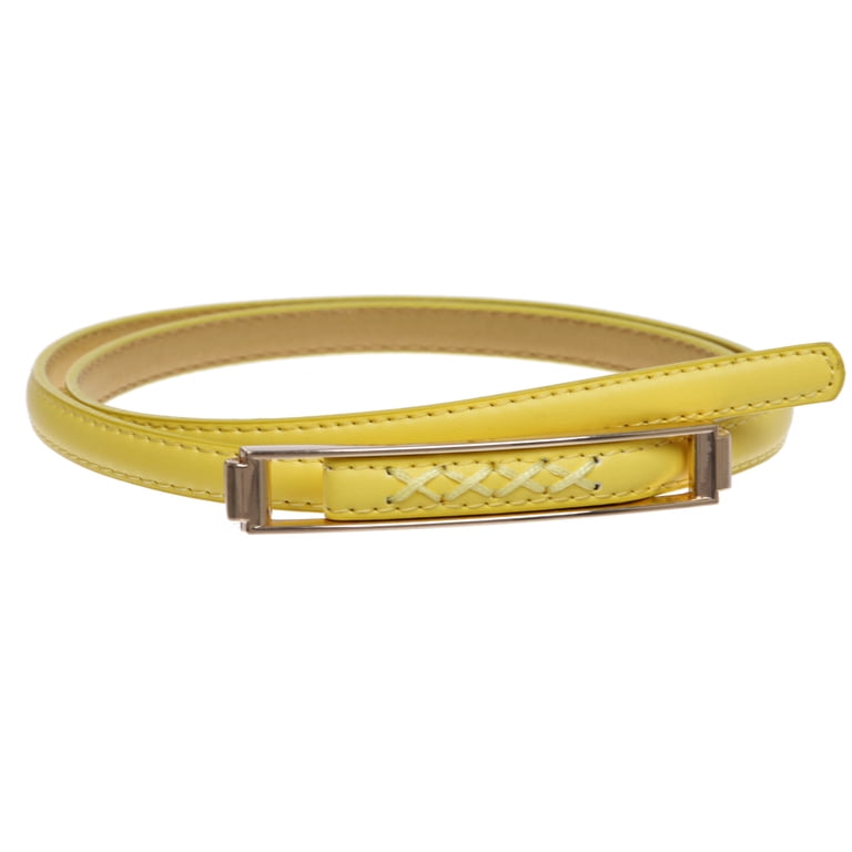 Womens Thin Belts Skinny Faux Leather Stitch Belt with Gold  display picture 2
