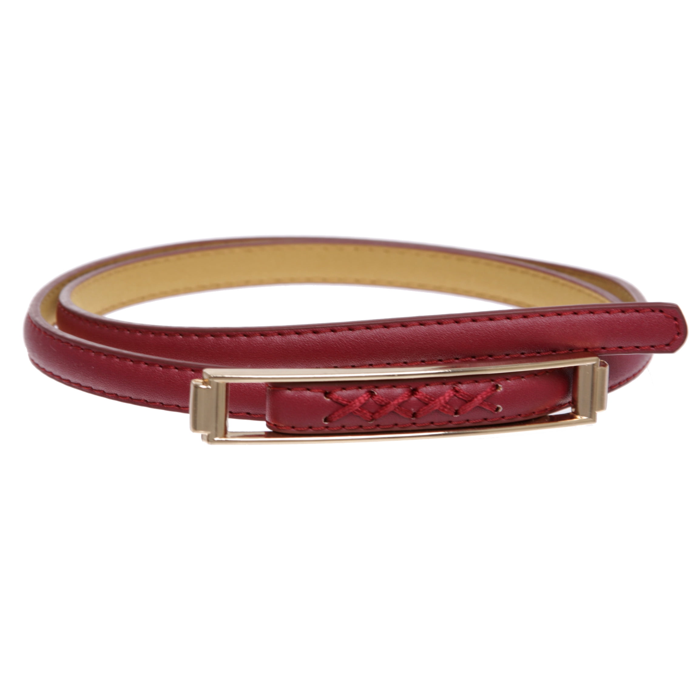 Vegan Leather Gold Tone Buckle Belt White Faux Leather Gold Accent Slim Belt - All Accessories  main image 4