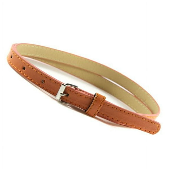 Womens Thin Belts Skinny Leather Belt with Gold Alloy Buckle