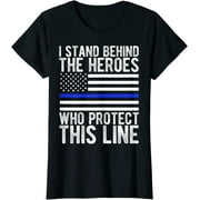 Womens Thin Blue Line Flag TShirt - Police Hero Law Enforcement Support T-Shirt Black Tee