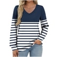thumbnail image 1 of Womens Thin Fall Clothes, Long Sleeve Shirts for Women Fashion Loose Fit Striped Printed Color Patchwork V Neck T-Shirts, 1 of 4