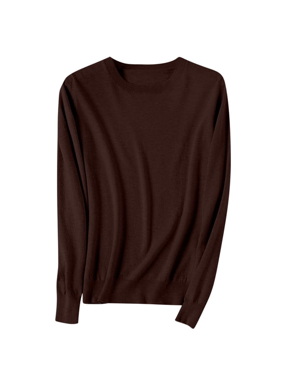 Womens Thin Fall Sweaters, Long Sleeve Pullover for Women Lightweight Casual Loose Fit Solid Color Knitted Crewneck Sweater Tops S-3XL