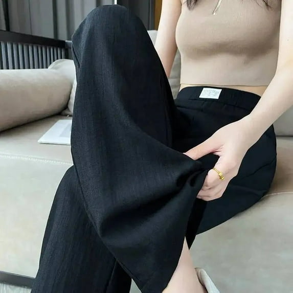 Womens Thin Jeans Elastic Waist Pockets Casual Straight Wide Leg Pants Black XL YIWEI