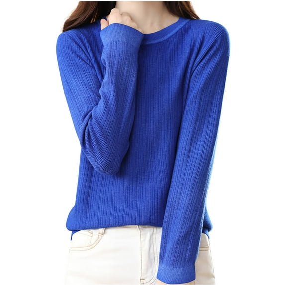 Womens Thin Knitted Sweaters, Fall Sweaters for Women Lightweight Casual Fleece Solid Color Crewneck Long Sleeve Pullover S-2XL