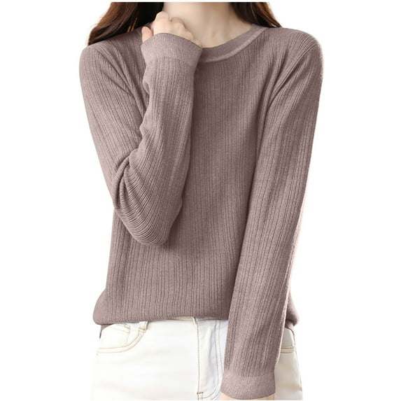 Womens Thin Knitted Sweaters, Fall Sweaters for Women Lightweight Casual Fleece Solid Color Crewneck Long Sleeve Pullover S-2XL
