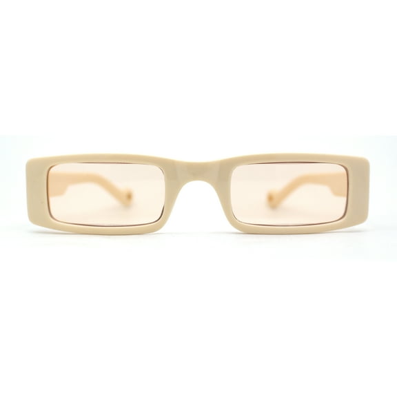 Womens Thin Narrow Rectangular Mod Sunglasses All Beige