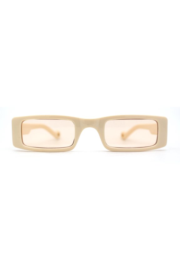 Womens Thin Narrow Rectangular Mod Sunglasses All Beige