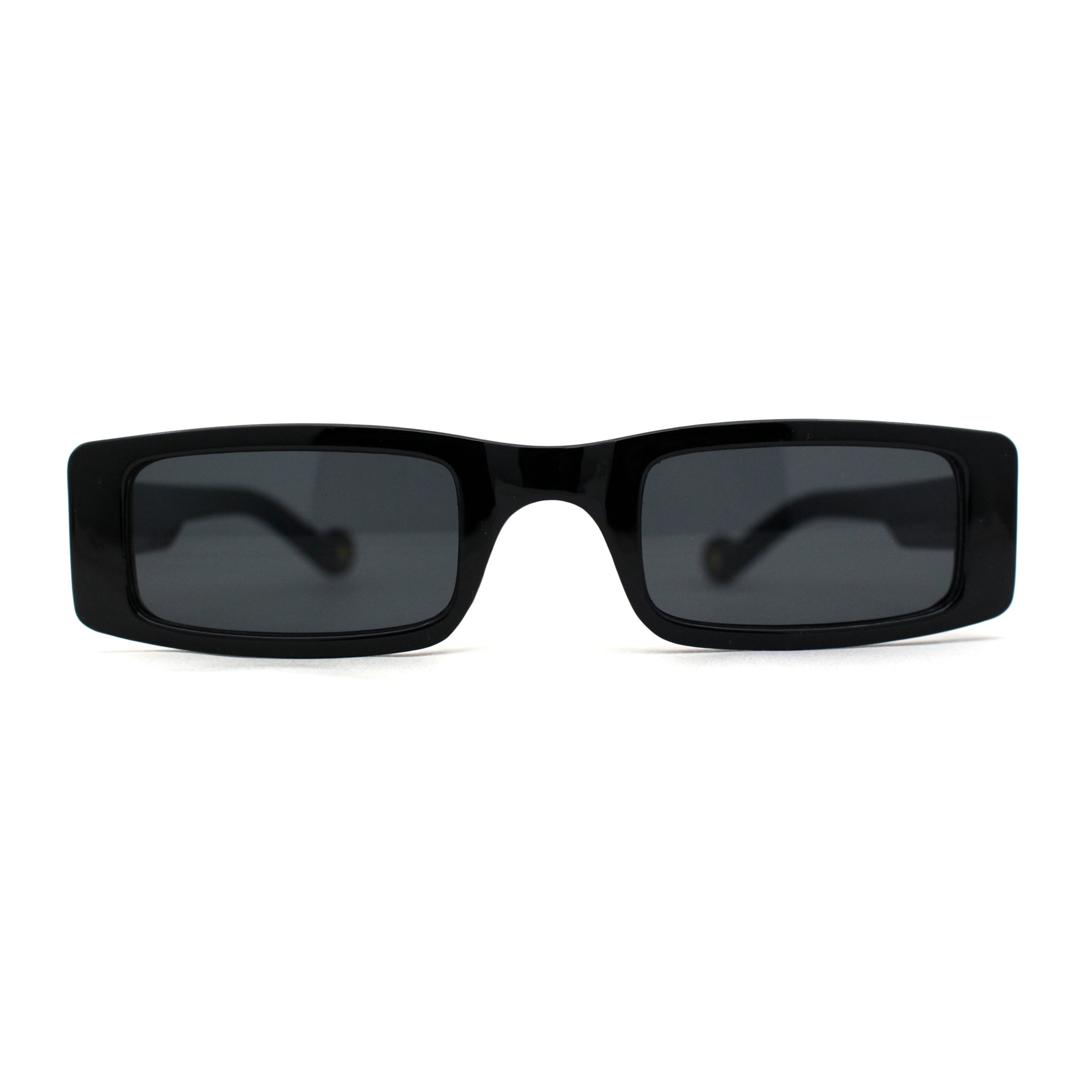 Womens Thin Narrow Rectangular Mod Sunglasses All Black  display picture 2