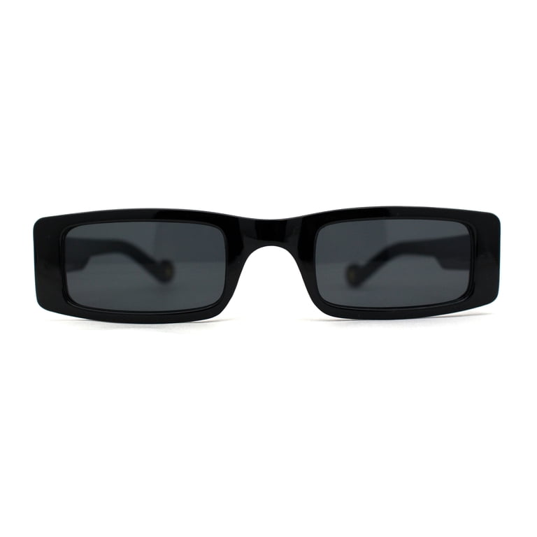 Womens Thin Narrow Rectangular Mod Sunglasses All Black  display picture 3
