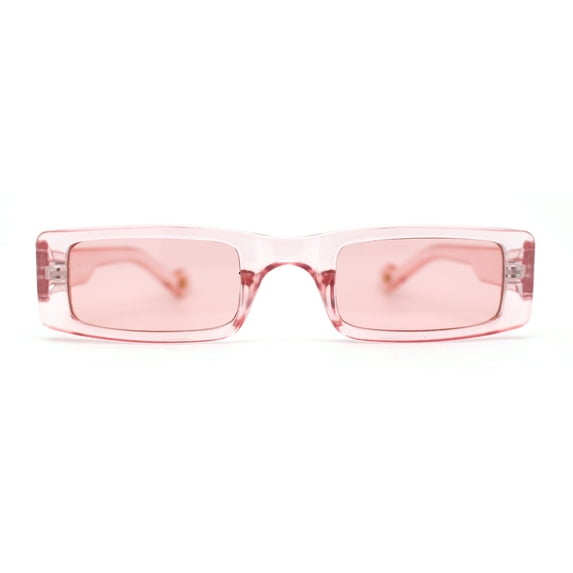 Womens Thin Narrow Rectangular Mod Sunglasses All Pink