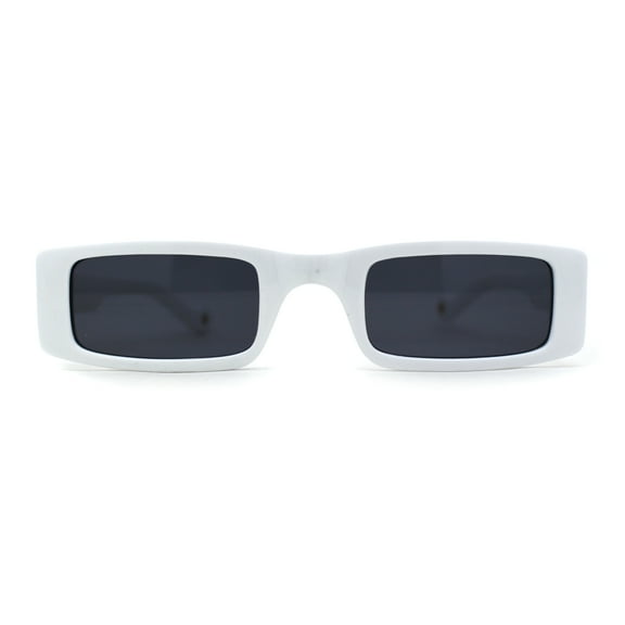 Womens Thin Narrow Rectangular Mod Sunglasses White Black