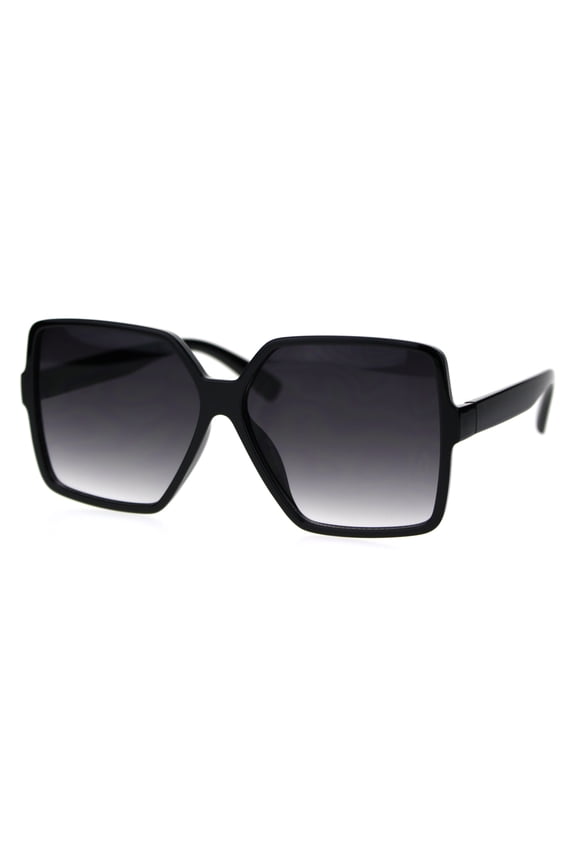 Womens Thin Plastic Oversize Rectangular Mob Sunglasses Black Smoke