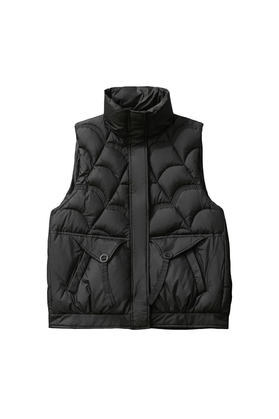 Womens Thin Down Vest Stand Collar Sleeveless Slim Lightweight Pocket Zipper Top Casual Wear Fall Winter Layering Piece Warm Insulation Light Jacket Seasonal Apparel Comfortable Fashionable Design