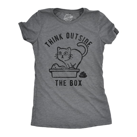 Womens Think Outside The Box Funny Cat T-Shirt Hilarious Graphic Cool Saying Top Womens Graphic Tees