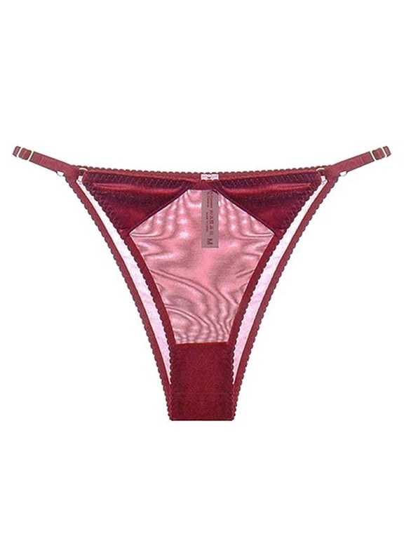 Womens Thong Adjustable No Show Panties with Sheer Panel & Lace Trim, Comfortable Breathable Everyday Underwear, Red, 1-Pack,Size XL