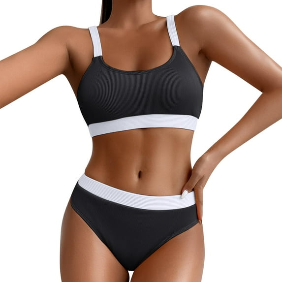 Womens Thong Bikini Junior Swimsuits 2 Piece Outfits for Women Black, Sizes S-XL