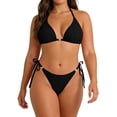 thumbnail image 1 of Womens Thong Bikini Sets String Halter Two Piece Swimsuit Cheeky Solid Color Bathing Suit Black 2XL(2XL), 1 of 8