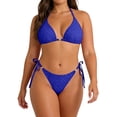 thumbnail image 1 of Womens Thong Bikini Sets String Halter Two Piece Swimsuit Cheeky Solid Color Bathing Suit Blue 3XL(3XL), 1 of 8