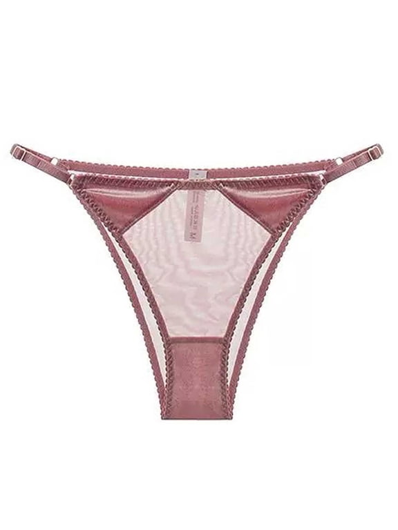 Womens Thong Panties Adjustable No Show with Sheer Lace Trim, Comfortable & Breathable Everyday Underwear, Pink, 1-Pack,Size S